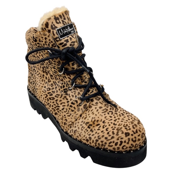 MONTELLIANA 1965 TAN / BROWN LEOPARD PRINTED SHEARLING LINED CALF HAIR BOOTS - Picture 1 of 8